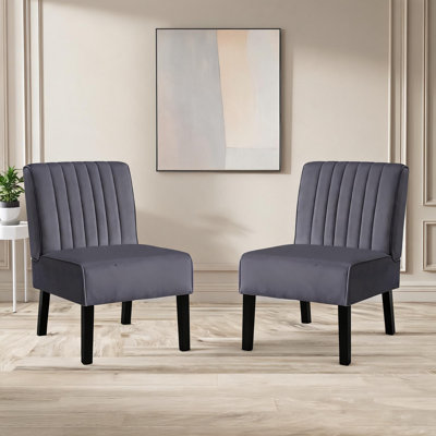 Ensemble de 2 fauteuils d'appoint Mid-Century modernes en velours de luxe gris