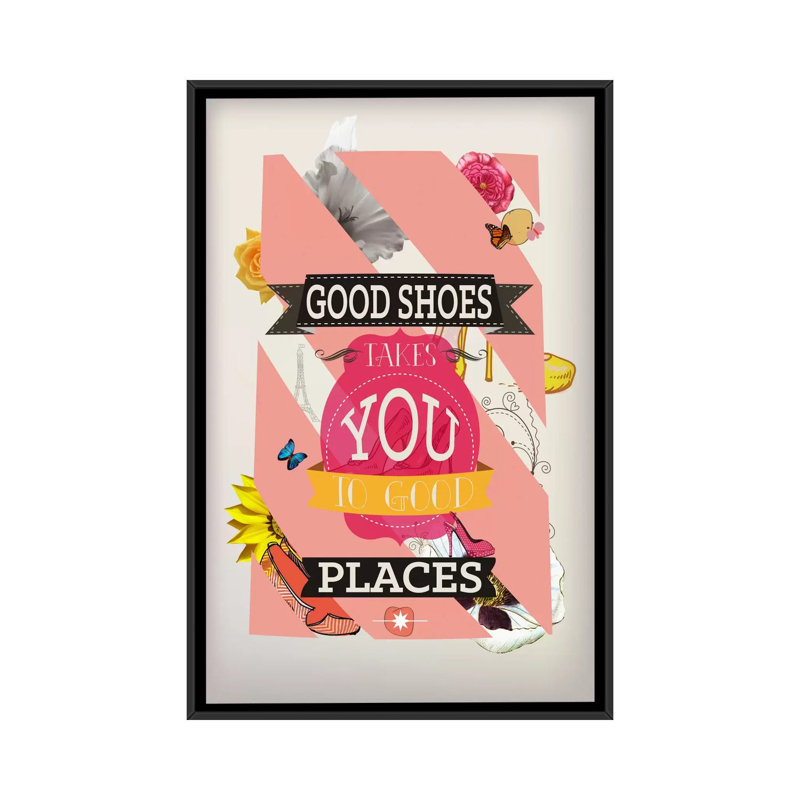 « good places », impression sur toile, Toile avec cadre noir, Pas de tapis, H 26 po x l 18 po x P 1,5 po