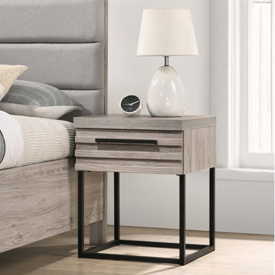 Contemporary Wood Nightstand With Metal Base