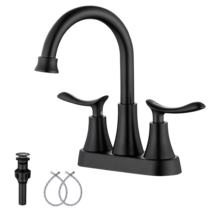 2-handle Bathroom Faucet with Drain Assembly, Matte Black