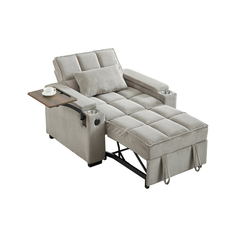 Fauteuil convertible Boneless convertible avec port USB, table d'appoint et porte-gobelets, Kaki