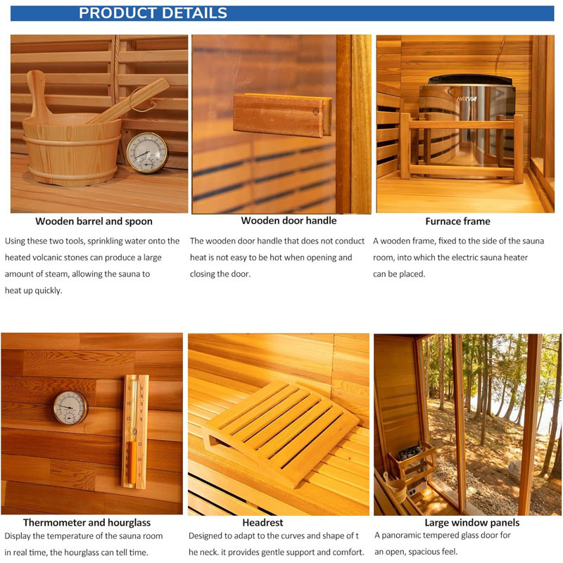 Outdoor Corner Steam Sauna for 2-4 Person, Canadian Red Cedar, 6KW ETL Harvia Heater, Modern Sauna Box with Waterproof Asphalt Tiles, Left Door, 220V (0-195℉)