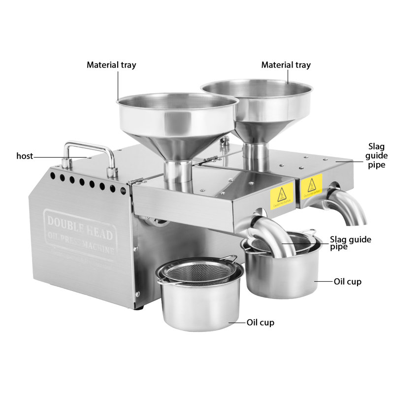 Double Head Oil Press Machine Stainless Steel Automatic Commercial Oil Extractor