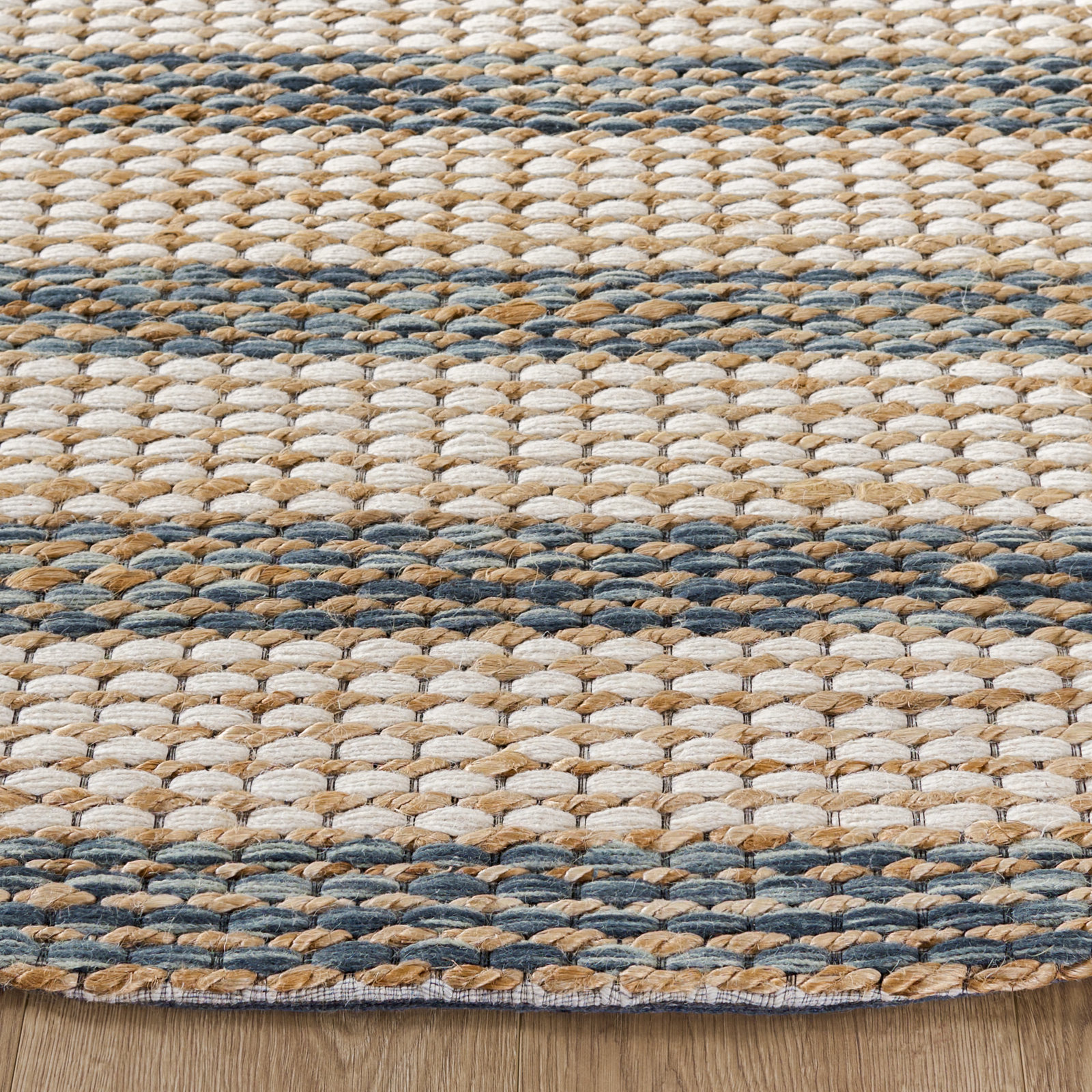 Hand-Tufted Striped Jute Wool Rug, 6'-0" x 6'-0" Round