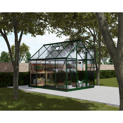 Palram - Canopia Mythos 6' W X 8' D Greenhouse Walk-In Hobby Twin Wall Polycarbonate Aluminum Frame Greenhouse Kit With Roof Vent - Green