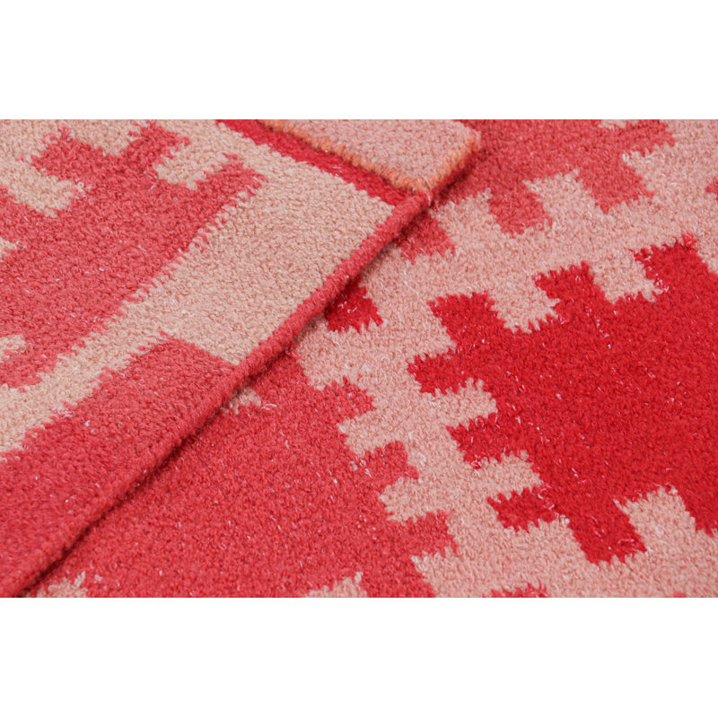Rug & Kilim’S Scandinavian Rug In Pink And Red With Geometric Patterns, Rectangle 6' x 9'
