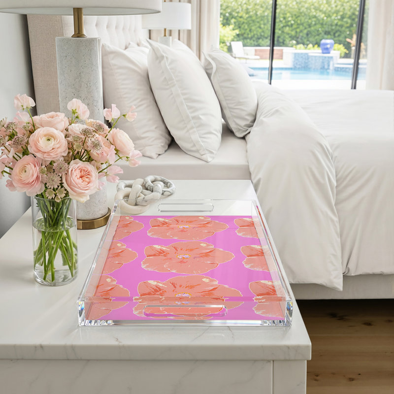 Hibiscus Acrylic Rectangle Decorative Tray, 2" H x 22.5" W x 14.5" D, Orchid