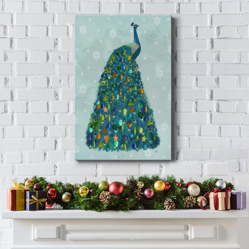 Christmas Peacock Christmas Tree- Gallery Wrapped Canvas, H 12 po x l 8 po x P 1,5 po