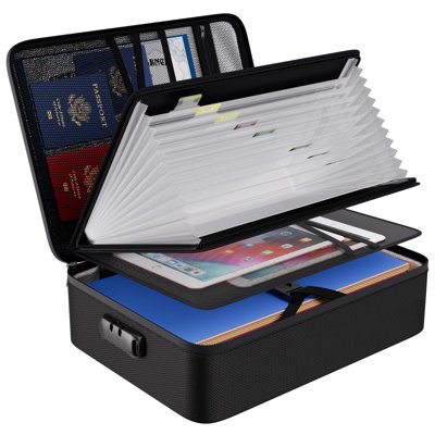 Sac de rangement pour dossiers avec dossier accordéon à 13 pochettes, organisateur de documents ignifuge avec serrure et étiquettes, coffre-fort de voyage multi-couches pour les documents importants, les dossiers et plus encore