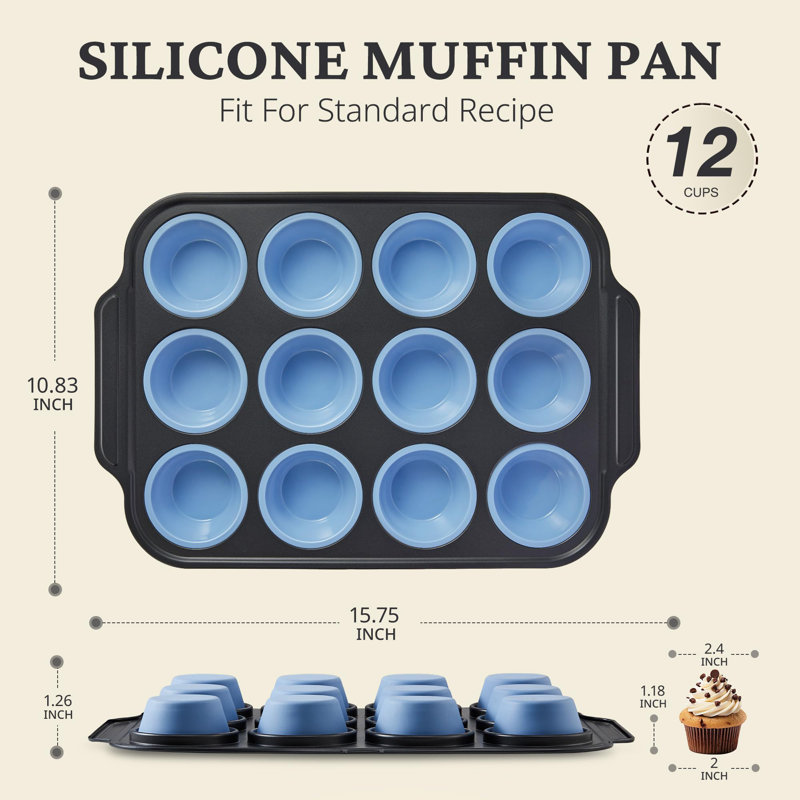 Silicone Muffin Pan With Metal Frame, Egg Bite Molds For Baking, Cupcake Pans 12 Regular Size, Muffin Tins Easy To Pop Nonstick Non Toxic Bakeware For Oven