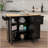 Kitchen Island With Spice Rack, Towel Rack And Extensible Solid Wood Table Top-Black-176255735