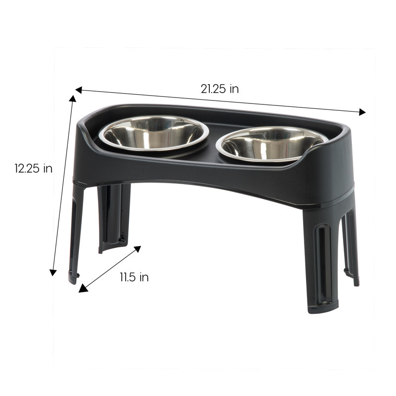 Black Adjustable Elevated Feeder with Stainless Steel Bowls