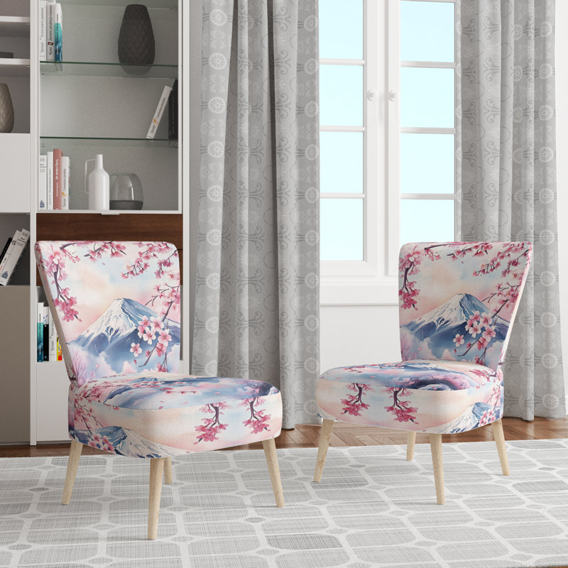 Chaise d'appoint rembourrée Lake Mountains - Mont Fuji avec fleurs de cerisier, Chaise d'appoint sans accoudoirs
