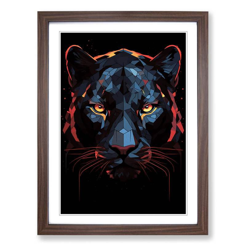 Panther Geometric No.3 - Single Picture Frame Print on Wood, 64cm H x 46cm W x 2cm D, Walnut