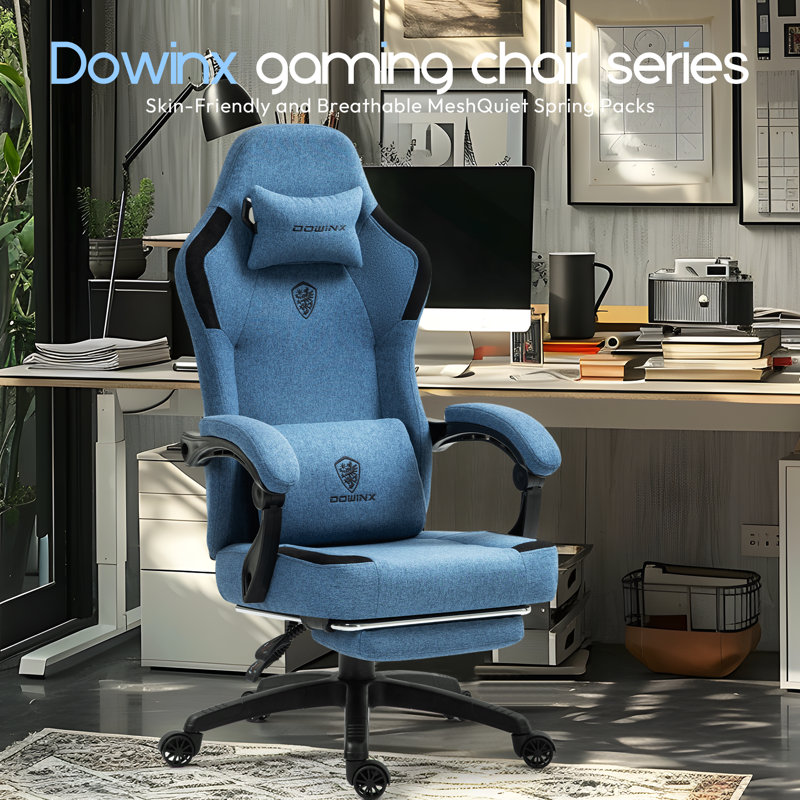 Dowinx Fabric Gaming Chair with Pocket Spring Cushion, Breathable Computer Chair, 300Lbs, Blue