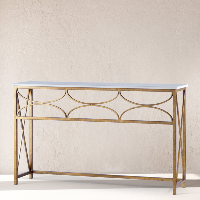 Diamond Console Table, Carrera Marble, Royal Gold