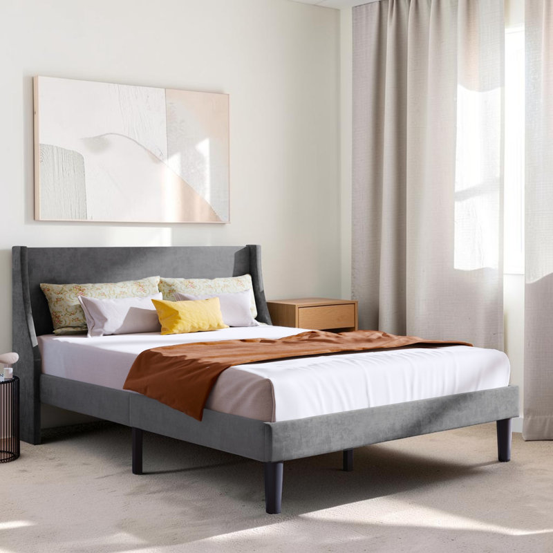 Conrada Upholstered Bed Frame, Double (4'6), Grey