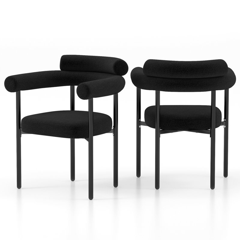  Boucle Upholstered Metal Dining Chair(Set Of 2), 2, Black