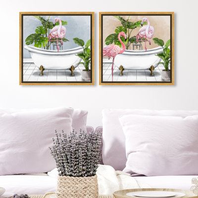 Bathtub Flamingo " Bathtub Flamingo Set " 2 Piece Art Graphic Art Print