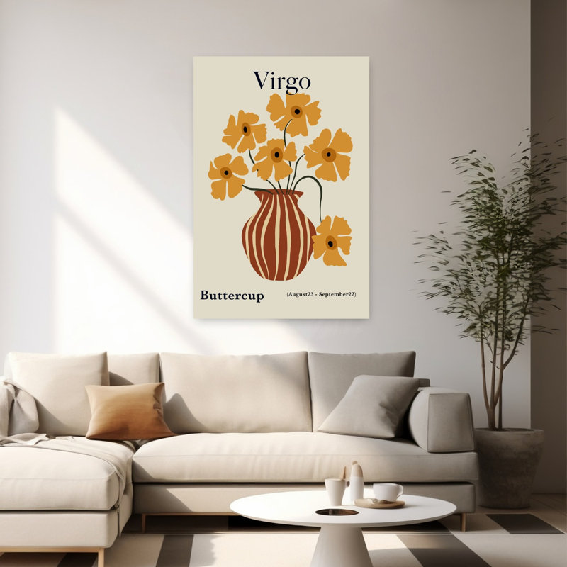 Virgo Buttercup Flowers Abstract Modern Retro Buttercup Flower Wall Art Print by Miho Art Studio - Print