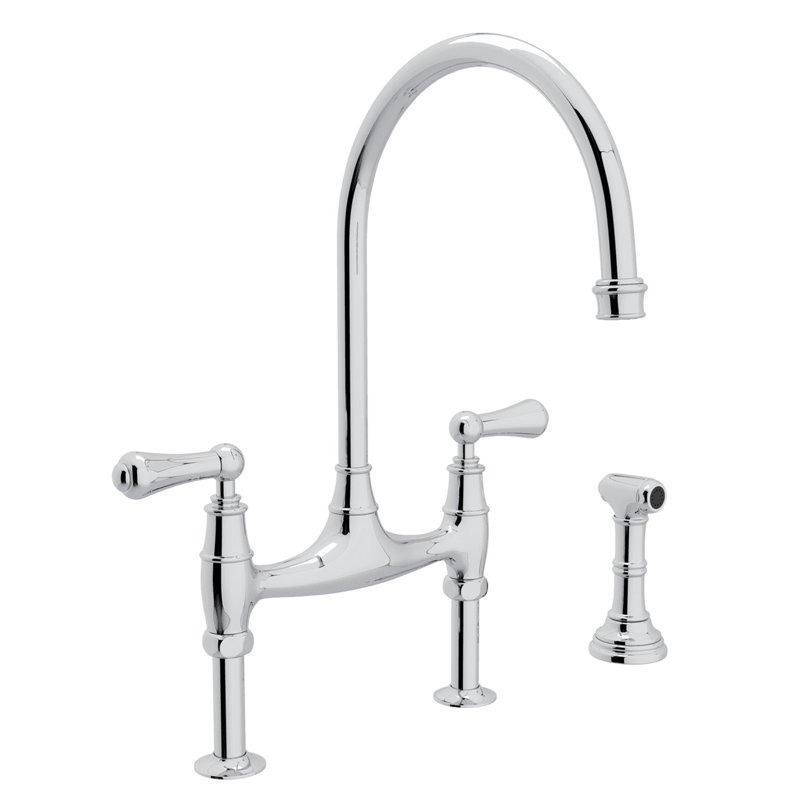 Robinet de cuisine Georgian Era Bridge avec douchette latérale, Chrome poli