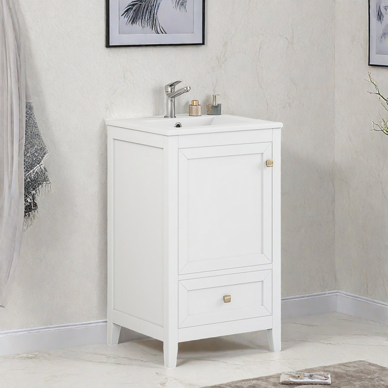 Meuble-lavabo de 20 po avec lavabo en céramique, Noir, noir, noir, noir