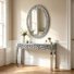 Glass Console Table and Oval Mirror Set Modern Glam Stylish