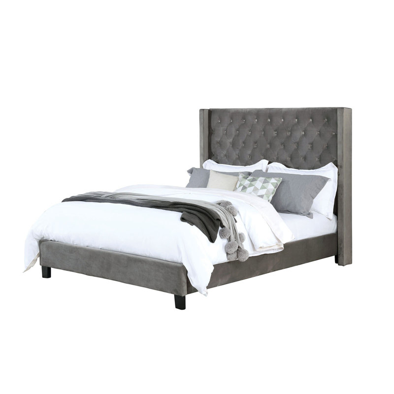 Lit escamotable en tissu capitonné de style transitionnel pour lit très grand 1 pièce Transitional, Gris, Très grand lit