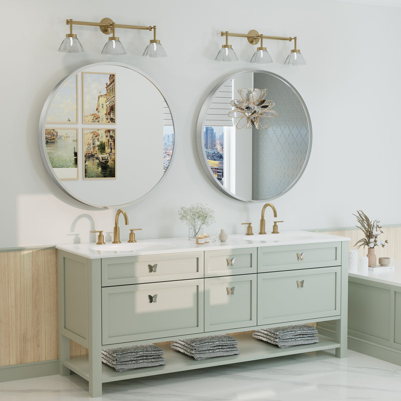 Miroir de salle de bain Amara , 30 po x 30 po, Argent brossé