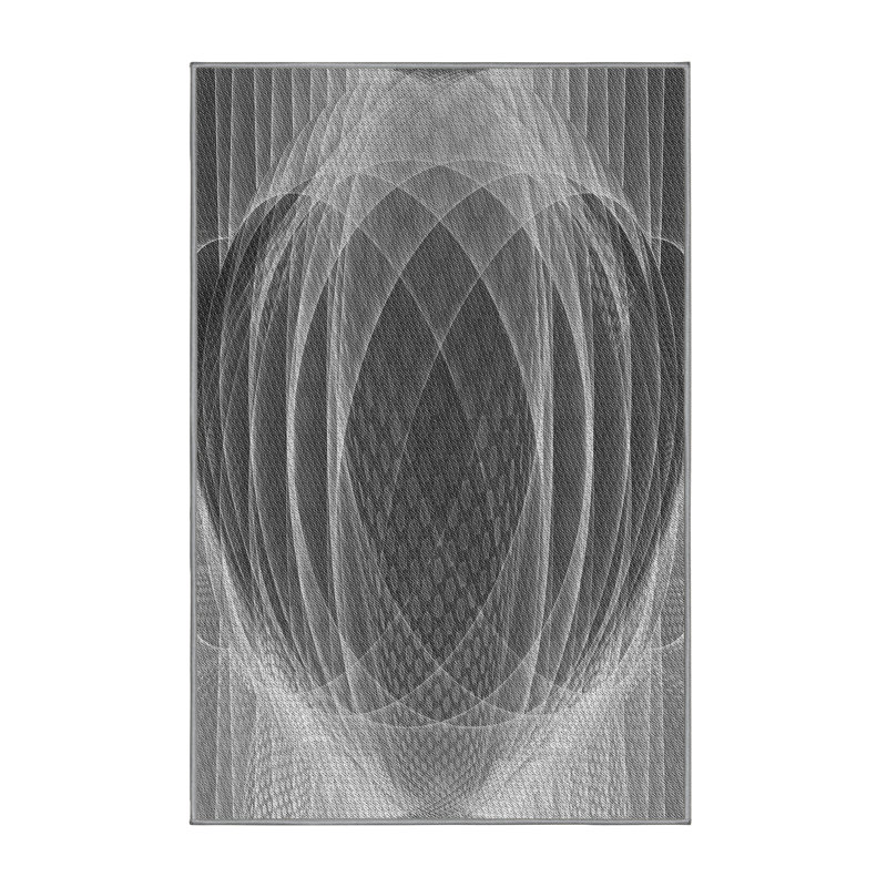 Tapis gris / blanc en laine Abstract, Rectangle 7 pi x 9 pi