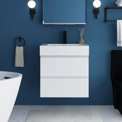 Ensemble de meuble-lavabo mural 24 po avec lavabo en résine blanche intégrée