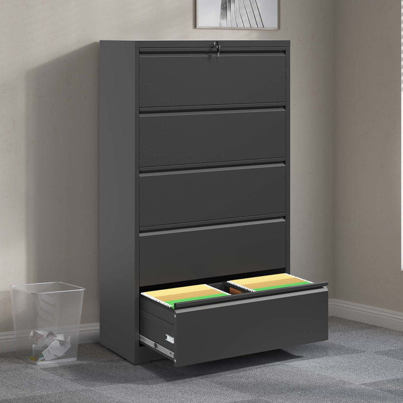 Eruh 35.43'' Wide 5-Drawer Metal Lateral File Cabinet With Lock For Home Office, Black