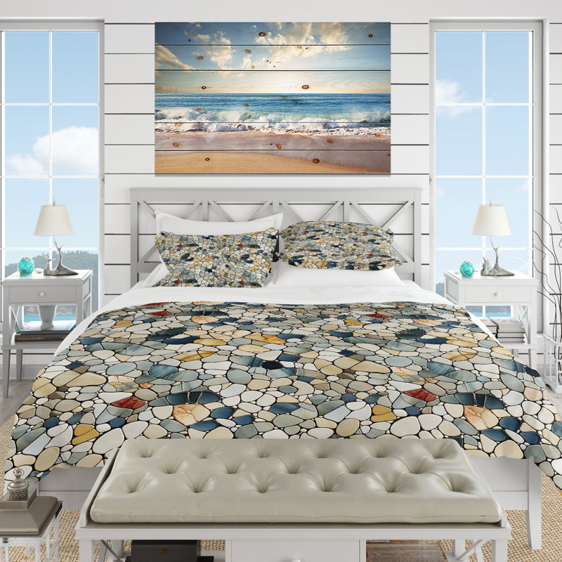 Pebble Mosaic Tropical Pattern II Marble Duvet Cover, King Duvet Cover + 2 King Shams
