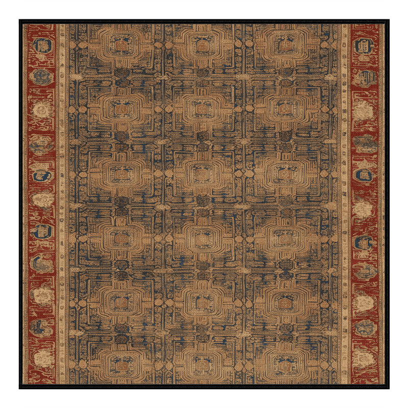 Machine Washable Art Deco Brown Area Rug, Square 4'