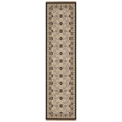 Kuester Traditonal Bordered Floral Beige/ Black Wool Blend Area Rug