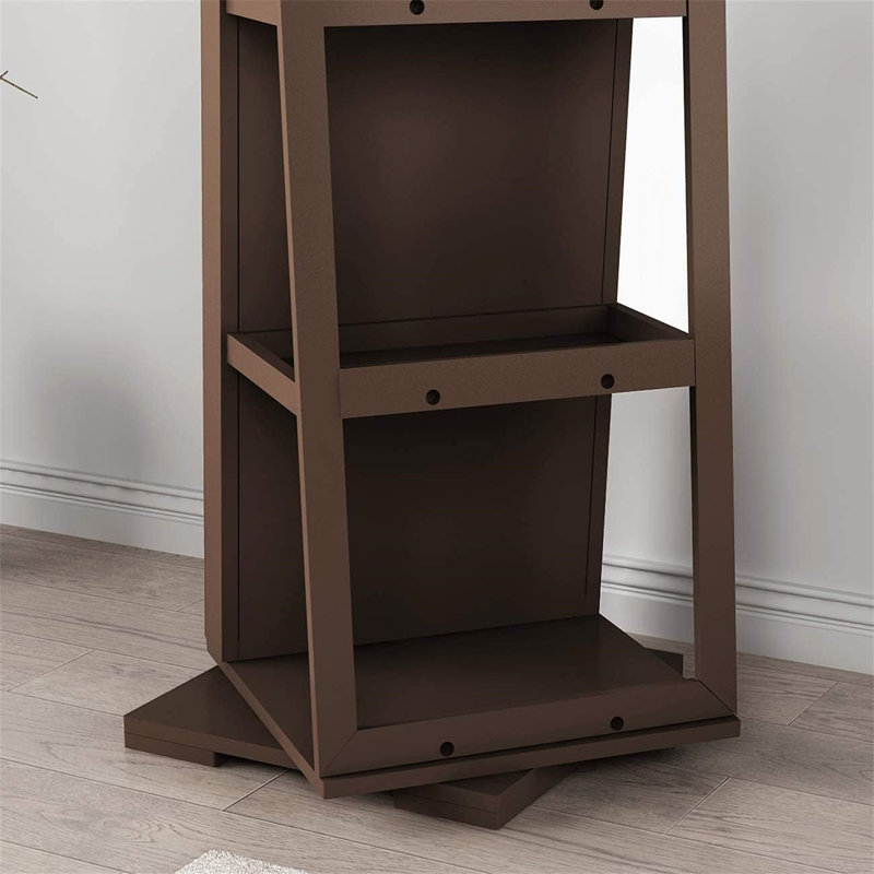 Modern Rustic Brown Jewellery Cabinet With Swivel Base Mirror - Stylish Organizer For Women, Brown