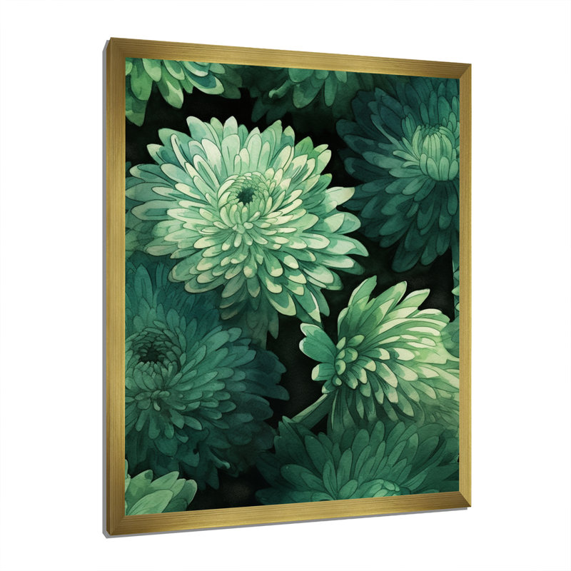 «Green Mums Blossoms» sur toile, Cadre doré à une seule photo, H 40 po x l 30 po x P 1,5 po