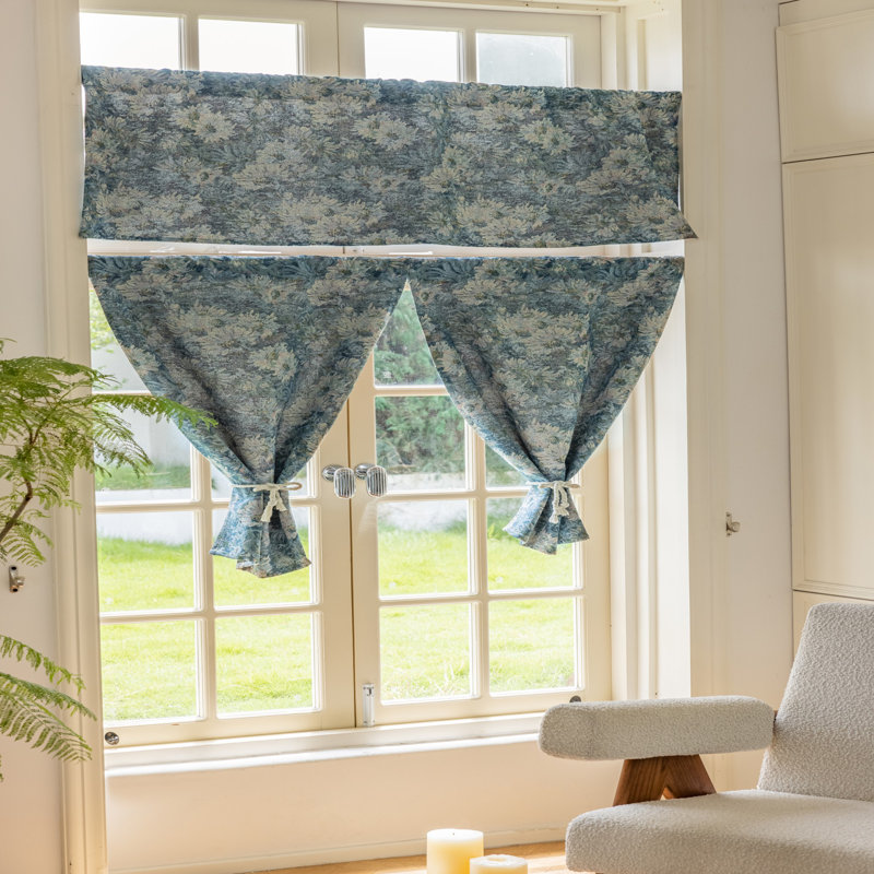 2-Panel Semi Sheer Embroidered Tassel Polyester Drapes, 52" W x 96" L