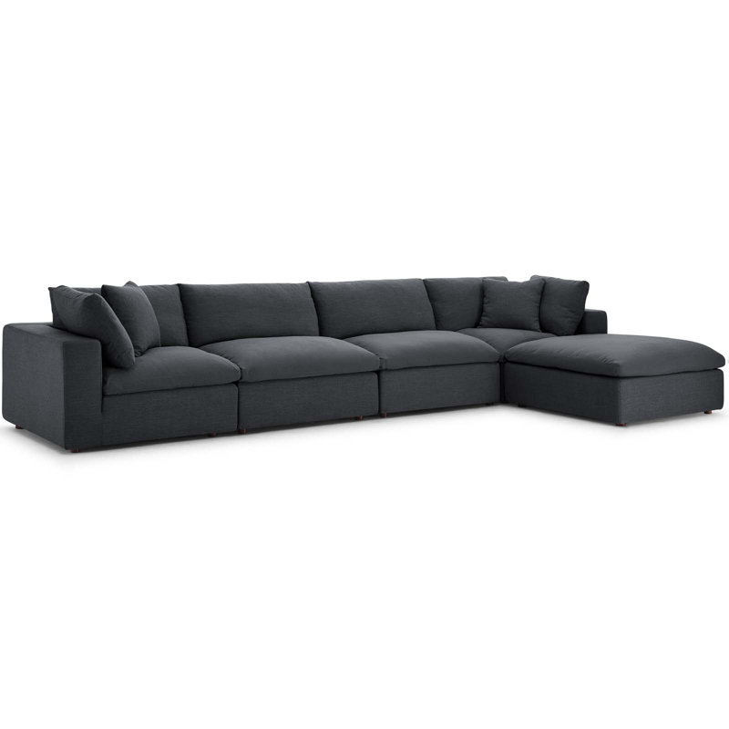 Modway Copper Grove Hrazdan Fabric/Wood Down-filled Over-stuffed 5-piece Sectional Sofa Set, Gray Performance Velvet
