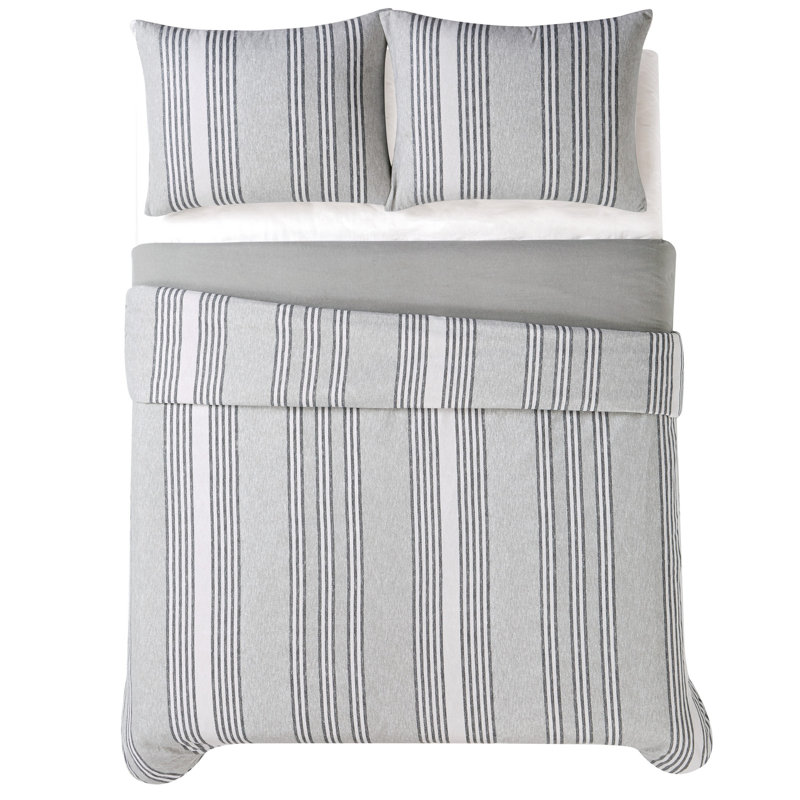 Ensemble d'édredon en coton 3 pièces gris, Édredon double / grand + 2 taies décoratives sta
