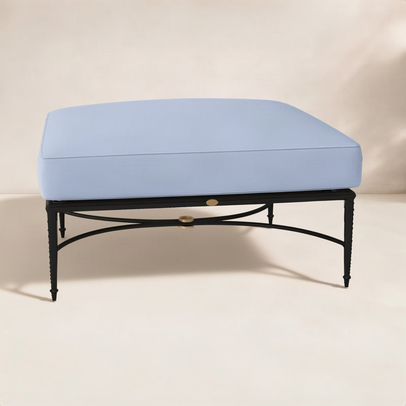 Roma Outdoor Ottoman with Cushion, Arbor Chambray, Welt