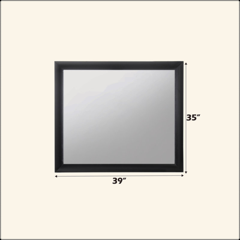 Miroir exquis avec cadre en bois d'hévéa robuste et attrait moderne pour n'importe quelle pièce, 35 po x 39 po, Noir