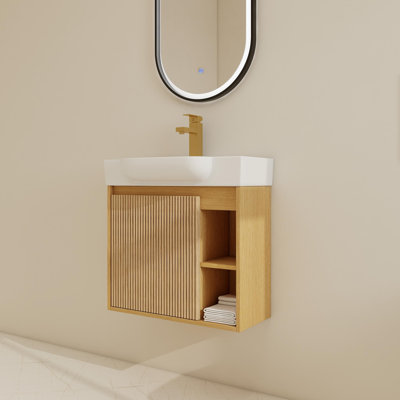 24" Wall-Mounted Single Bathroom Vanity Set ,Floating Vanity with Ceramic Top