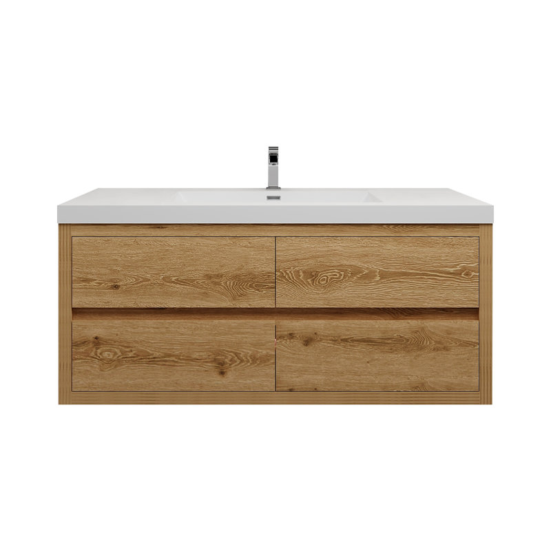 Meuble-lavabo simple 47,25 po avec plateau en acrylique Avely, Bois jaune