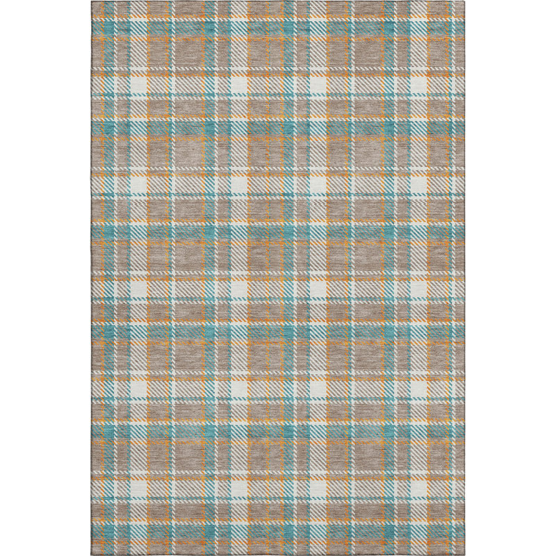 Premium Machine Washable Mayfield AMF1300 Plaid Rug, Rectangle 3' x 5'