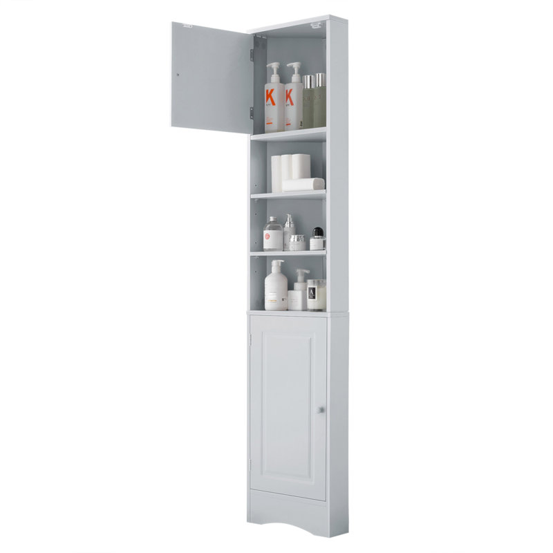 Armoire de rangement haute multifonctionnelle avec deux portes et tablettes réglables, tablette ouverte