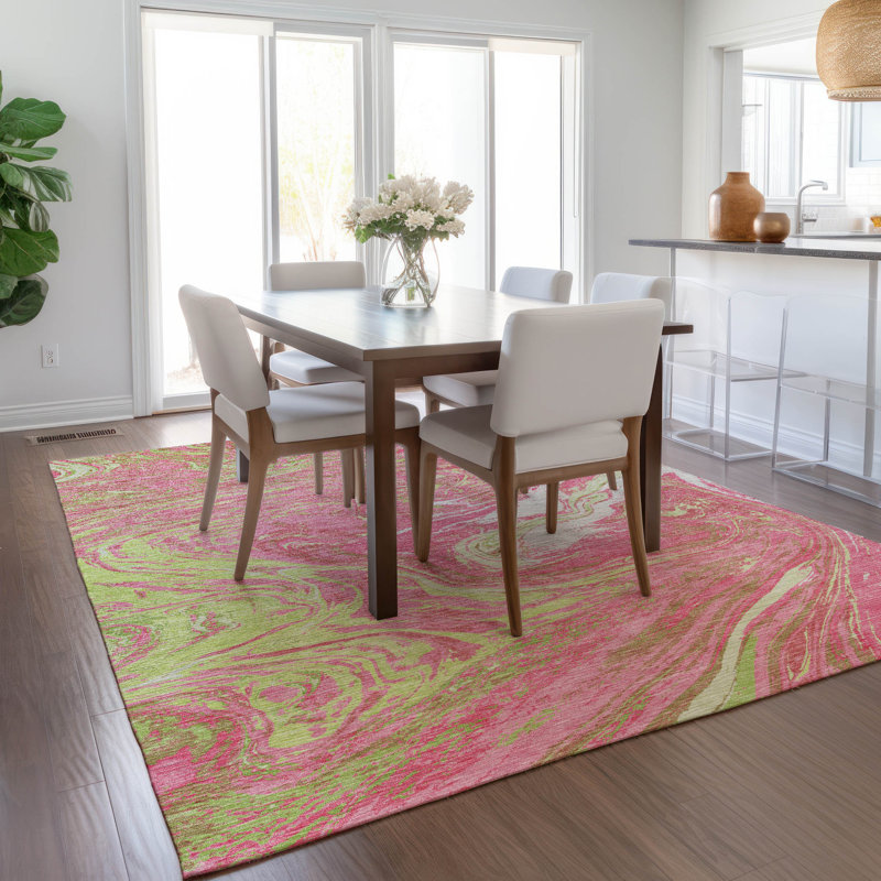 Pink Abstract Synthetic Washable Non-slip 5' x 7' Area Rug