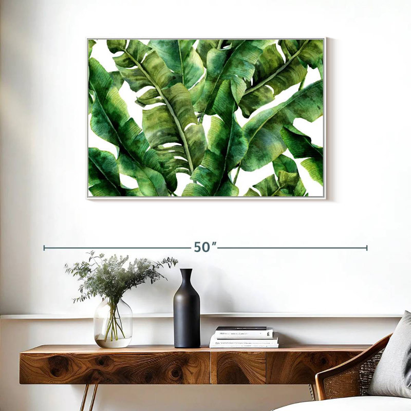 Feuilles de bananier abstraites, Cadre flottant blanc, 37 po x 25 po