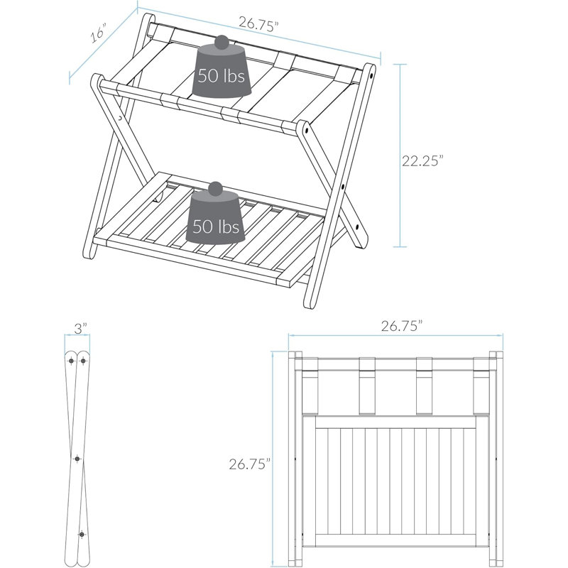 Natural Wood Folding Luggage Rack with Shelf