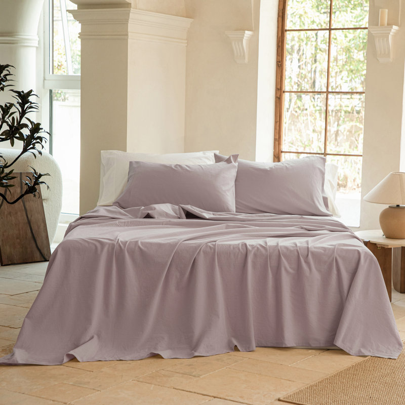 100% Washed Cotton Sheet Set, King, Pink Brown